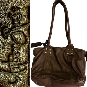 🍁🍂 Amber Rose Italian Leather Handbag Tote in Brown & Cream 🍁🍂 Buttery Soft